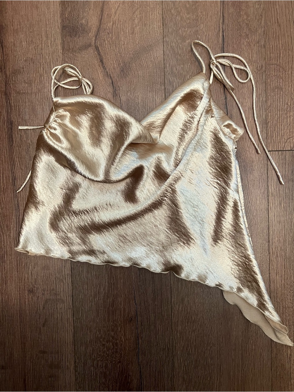 Satin Asymmetrical Cowl Neck Tank Top - Gold
